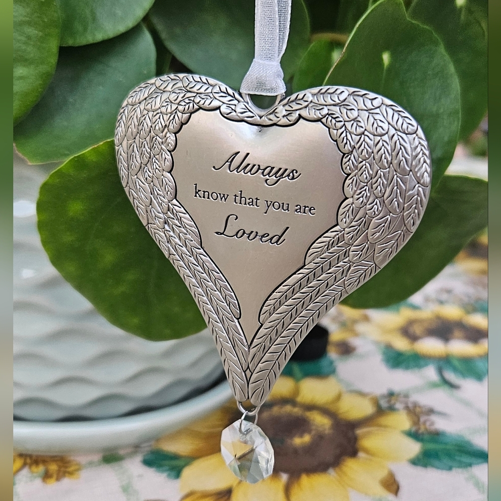 Silver Heart Ornament.  You Are Always Loved. Angel Wings